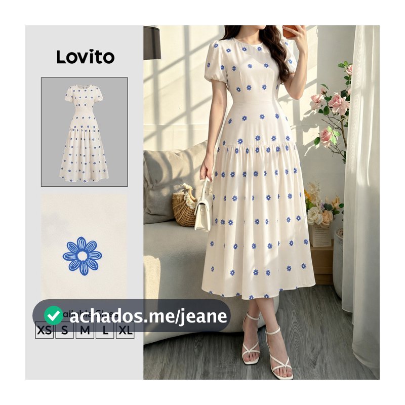 Lovito Vestido Feminino Elegante com Estampa Floral Recorte Modelo Longo A Primavera Verão Traje de Trabalho Cor Damasco DRB202P2D657