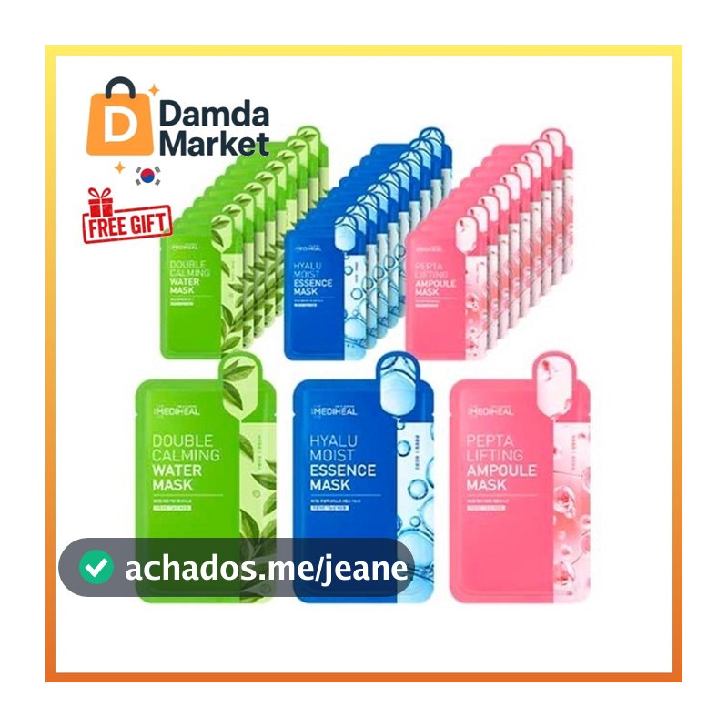 Máscara Mediheal 20ml 3 Tipos-Água Calmante Dupla/Essência Húmido Hialurônica/Ampola Lifting Pepta