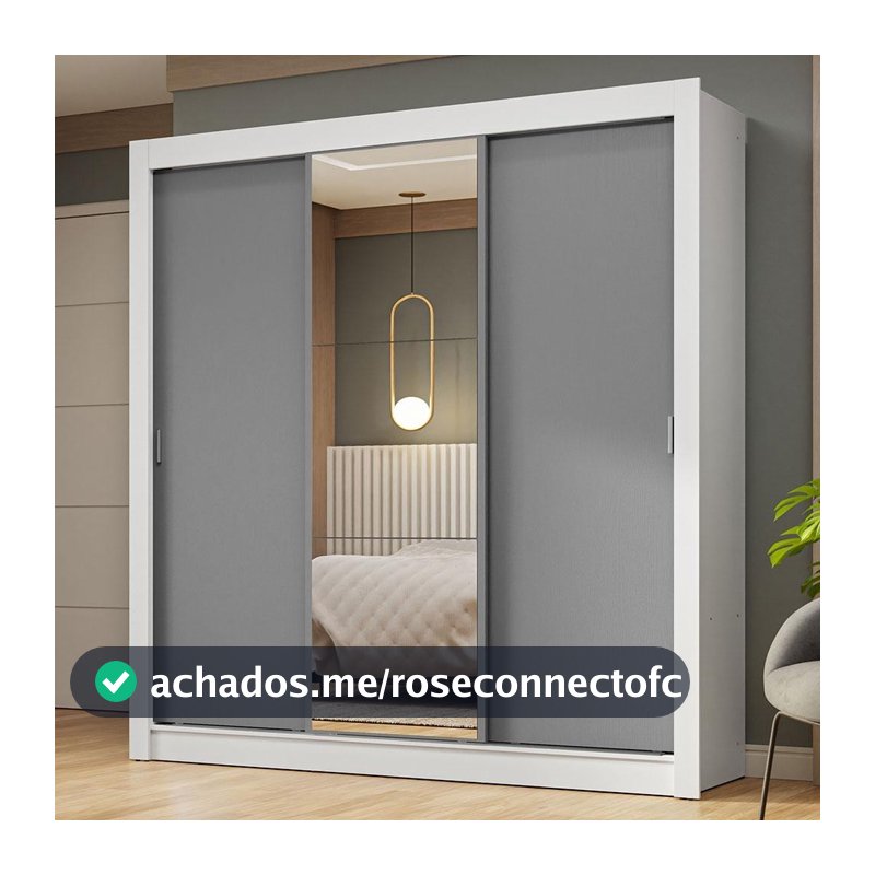 Guarda-Roupa Casal 3 Portas de Correr com Espelho Branco/Cinza Nobre Madesa
