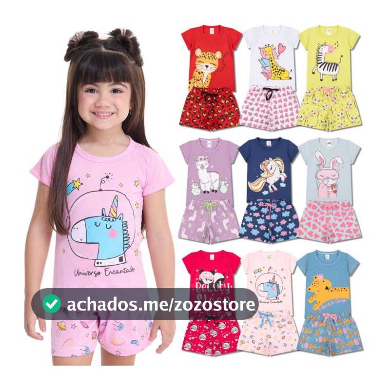 Kit 6 Peças de Pijamas Infantis para Meninas Confortáveis e Cheios de Estilo - 3 Pijamas para Menina
