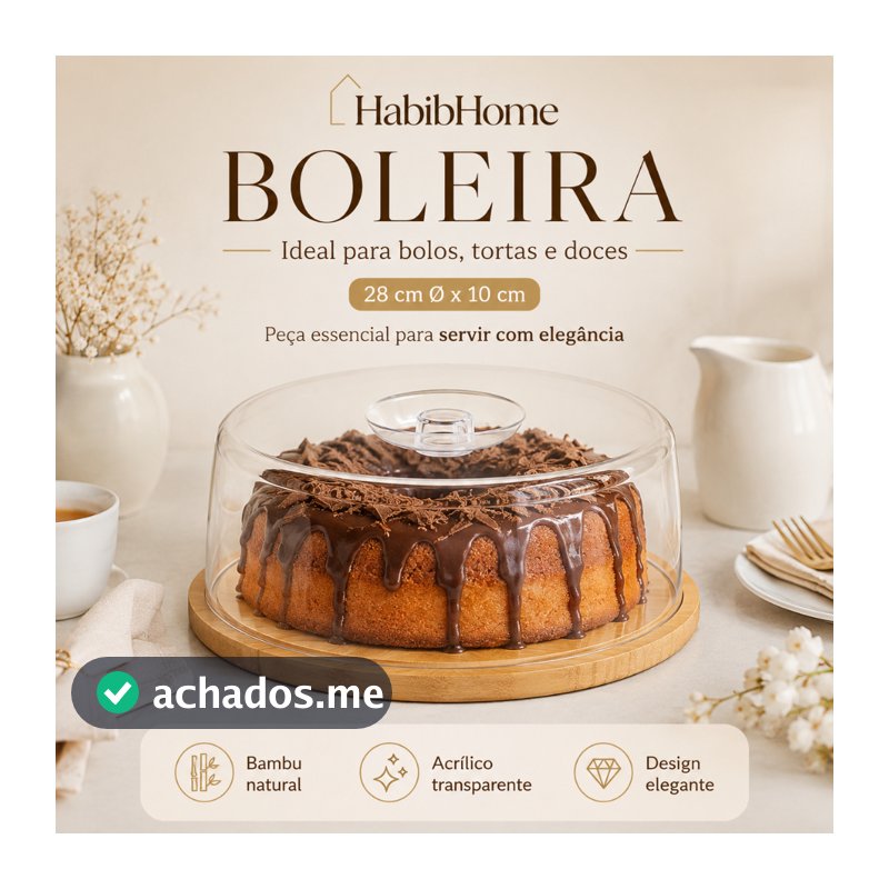 Boleira com Tampa Acrílica e Base de Bambu para Mesa Posta Cozinha Servir Decorar e Organizar