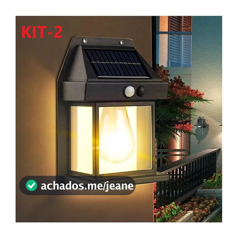 KIT-2 Luminária Solar Parede Arandela Colonial Vintage Led Sensor Presença Bateria Prova D'Água