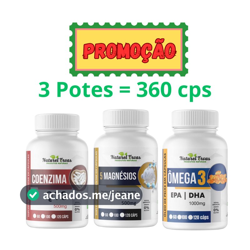 KIT 03X = 01 Pote de Coenzima Q10 + 5 Magnésio + Omega 3 EPA/DHA 500mg = Total 360 cps
