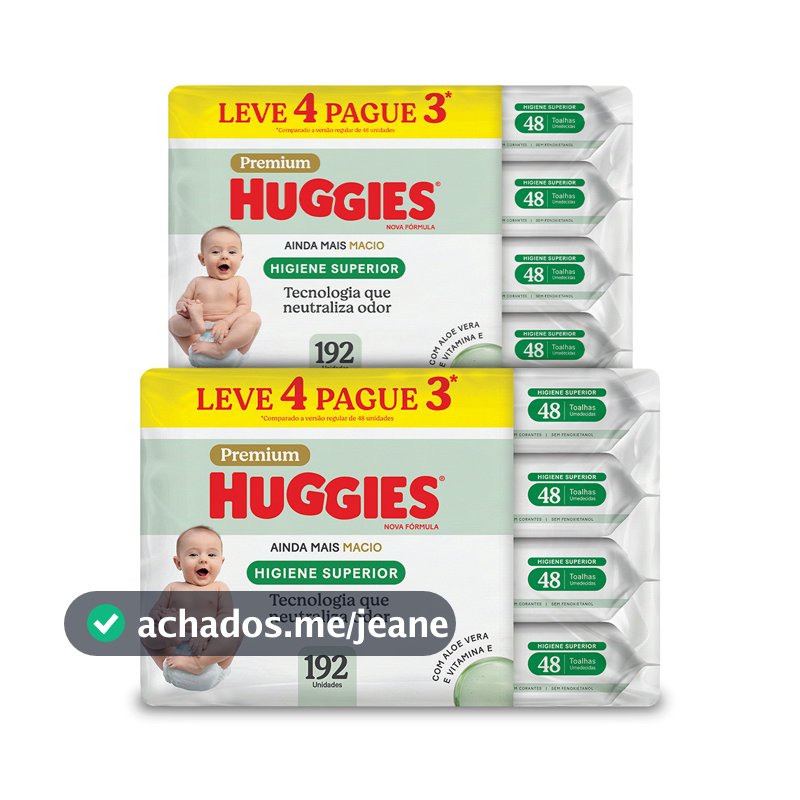 Kit 2 - Lenços Huggies Higiene Superior Limpam 2x Mais 4 x 48 Um