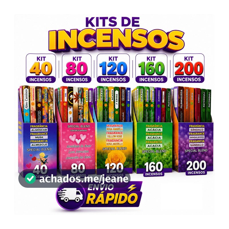 Kit Incenso Natural Aromas Variados 40 80 120 160 200 Varetas 5 10 15 20 25 Caixas
