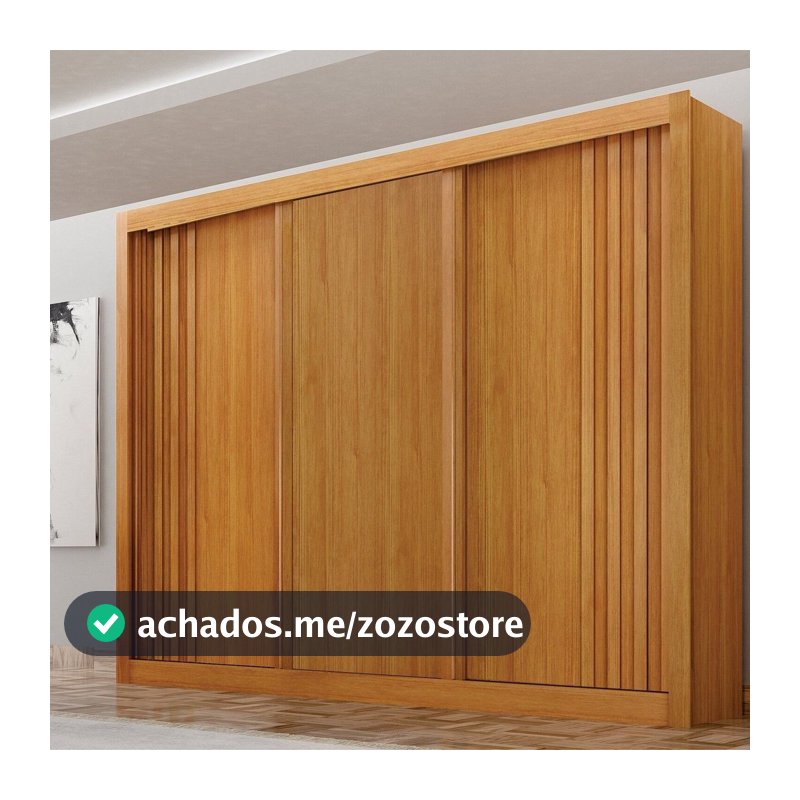 Guarda-Roupa 3 Portas Portas Ripadas Milano MDF Marrom/Cinamomo Cinamomo