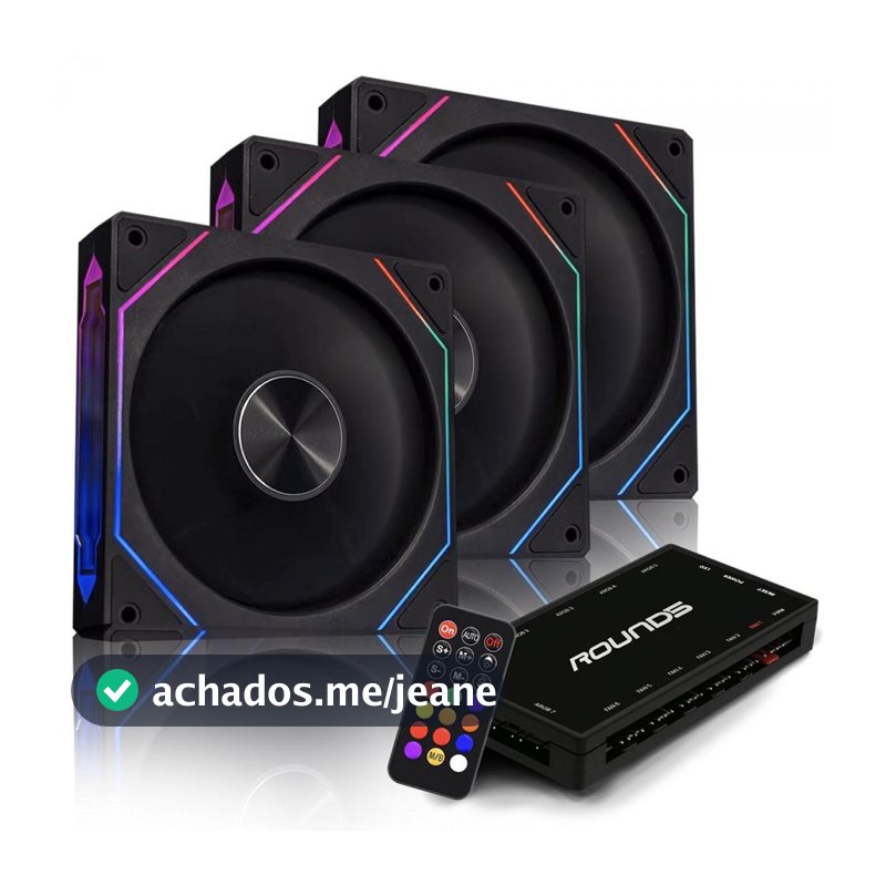 Kit Fan com 3 Unidades Round5 Nordwind Black, ARGB, 120mm, Com Controladora, PWM, Preto, R5-KIT-NORDWIND-FW-B-2221