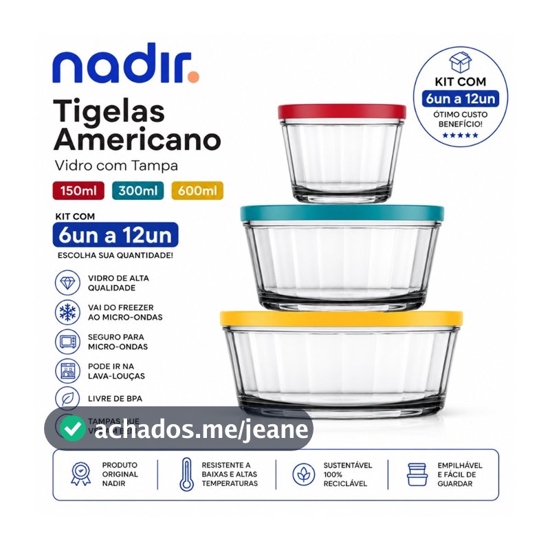 Kit Tigelas Marinex Americano Vidro Com Tampa 150ml 300ml 600ml Pote Nadir Figueiredo 6 12 Unidades