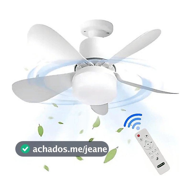 Ventilador 80w de Teto Silencioso LED 3 Cores Bulbo 12w com Controle Bivolt 5 Pás Branco Potente