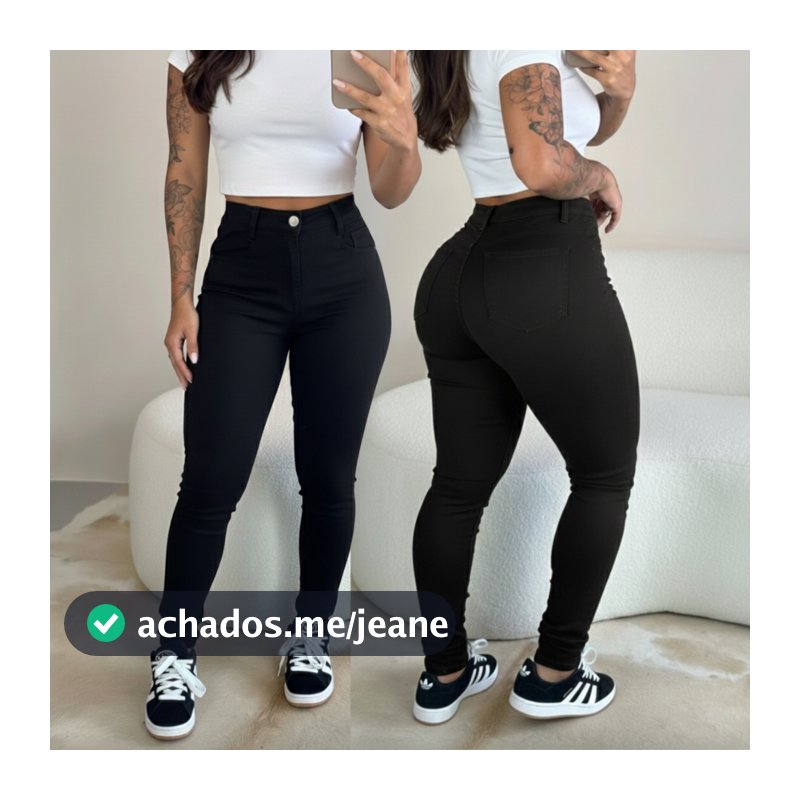 Calça Preta Jeans Feminina Skinny Elastano Empina Bumbum