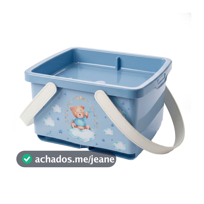 Porta Fraldas Caixa Organizadora Infantil Urso Azul 4,6L Decorada Meninos - Plasútil