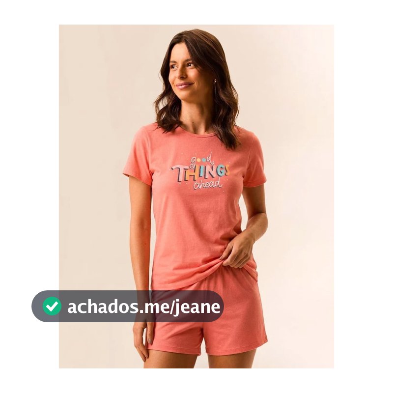 Pijama Feminino Blusa Estampa Lettering Frontal Em Malha Algodão