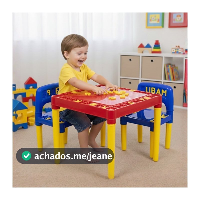 Mesa Mesinha Infantil 2 Cadeiras Educativa Com Letras para Criança Menino e Menina Tritec