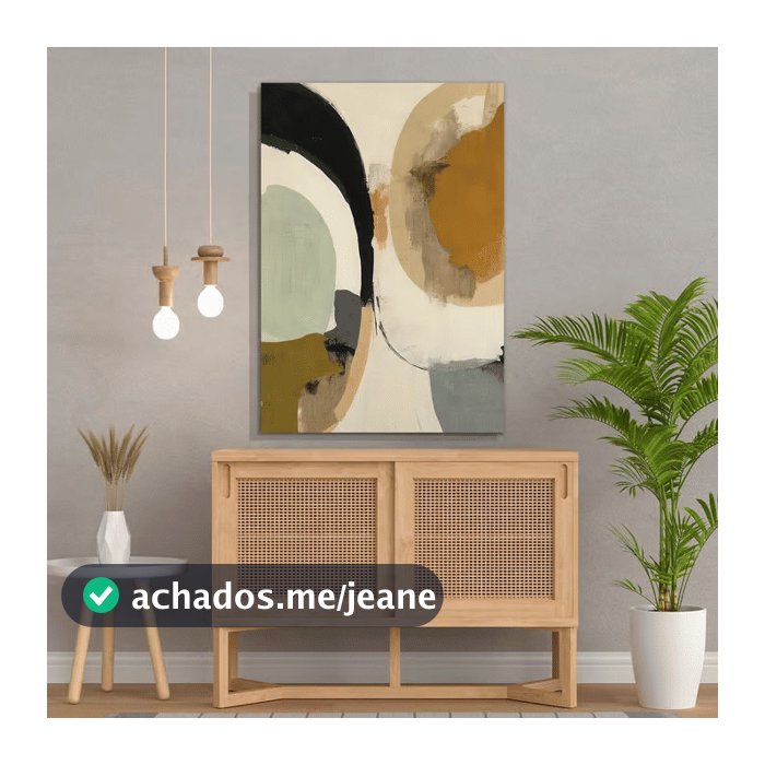 Quadro Decorativo Formas Abstratas Bege e Preto 60x90 Tela Canvas Grande Pronto Para Pendurar Sala