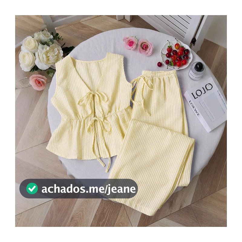 Conjunto Listrado de Cor Sólida para o Verão: Colete Versátil Casual com Cintura de Amarração e Calças Soltas de Cor Sól