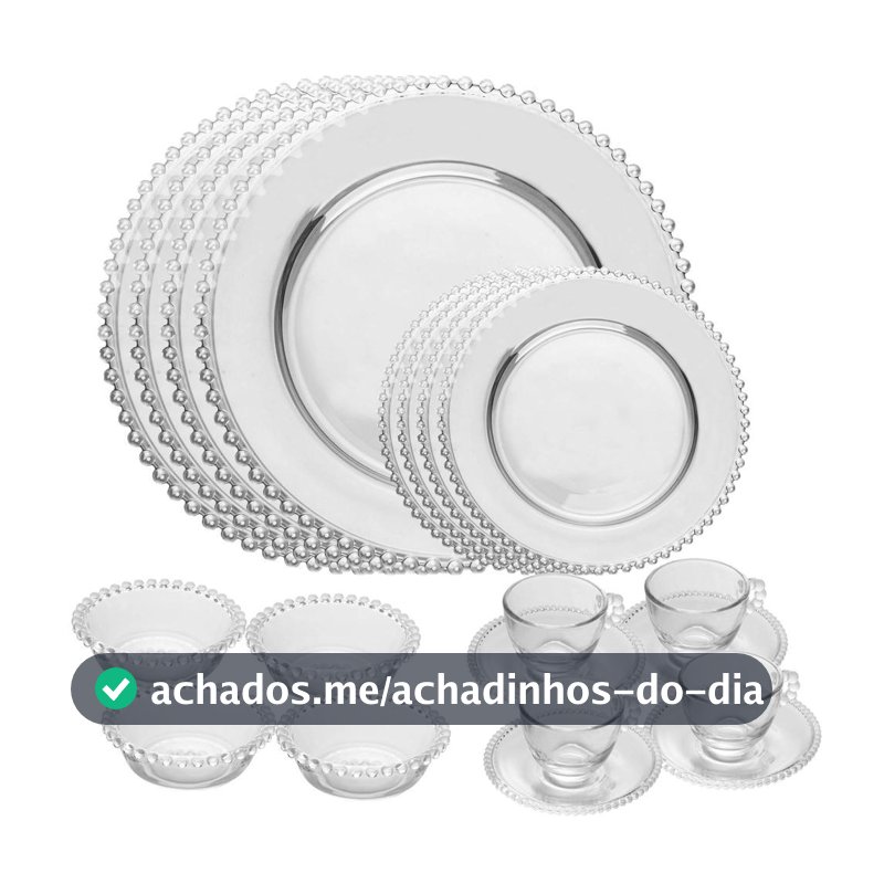 Aparelho de Jantar Wolff Pearl Cristal 20 Peças Jogo de Pratos e Louças 4 Pessoas Mesa Posta Receber Convidados Presente