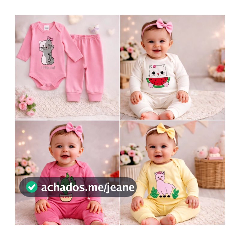 Conjunto Body Bebê  Menina Algodão Manga Longa e Calça