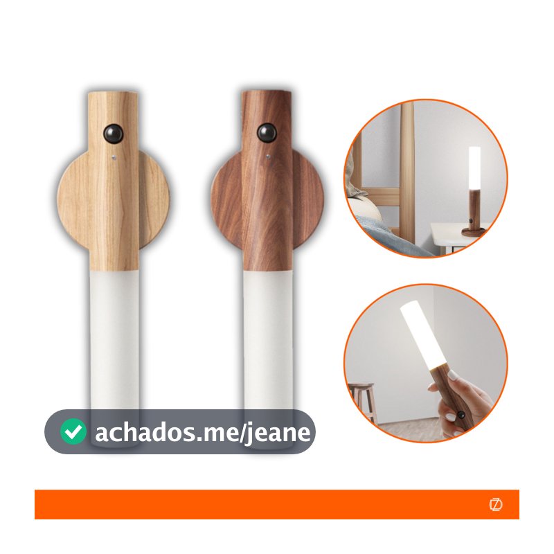 Luminaria Led Recarregável Sensor de Movimento Arandela de Madeira Parede Minimalista Mesa Magnética