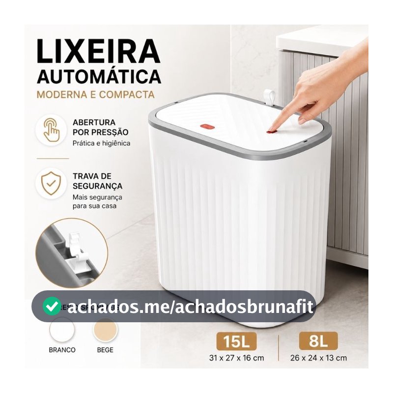 Lixeira Retrátil 15L 8L Tampa Click Antiodor Compacta para Banheiro Cozinha Quarto Branca Bege