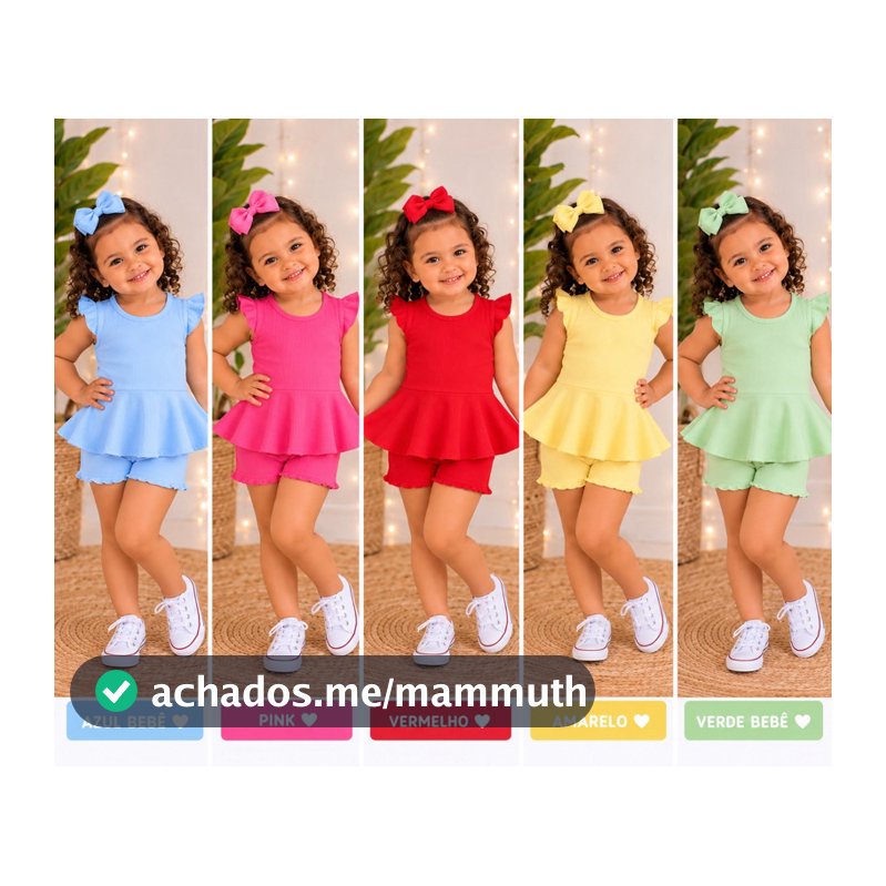 conjunto verão Blusa peplum + short + laço de cabelo