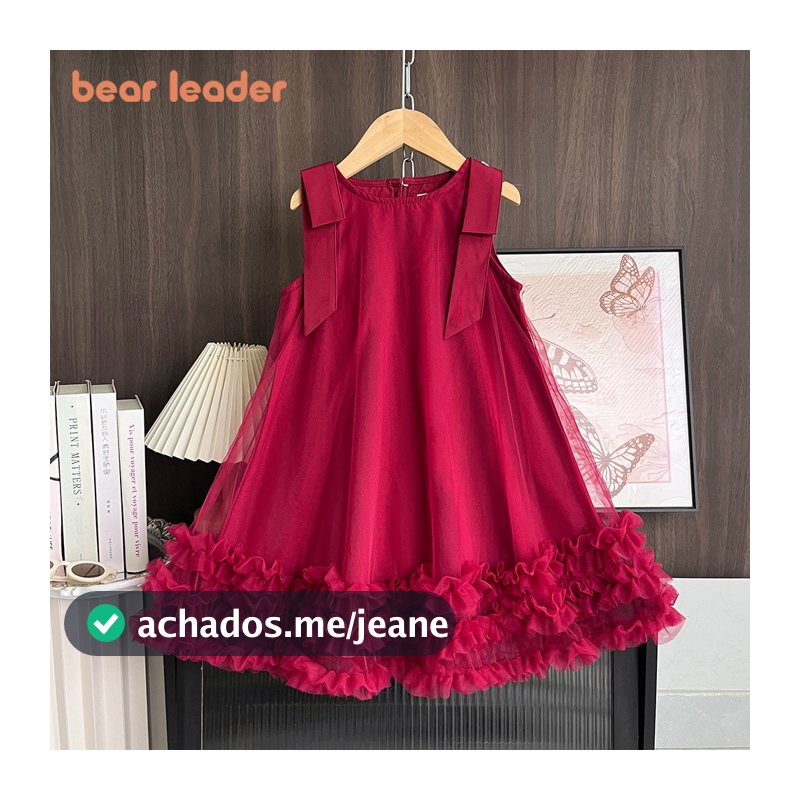 Urso Líder Vermelho Ano Novo Festa De Natal Malha Menina Vestido De Princesa Verão Sem Mangas Rendas Crianças Roupas Ver