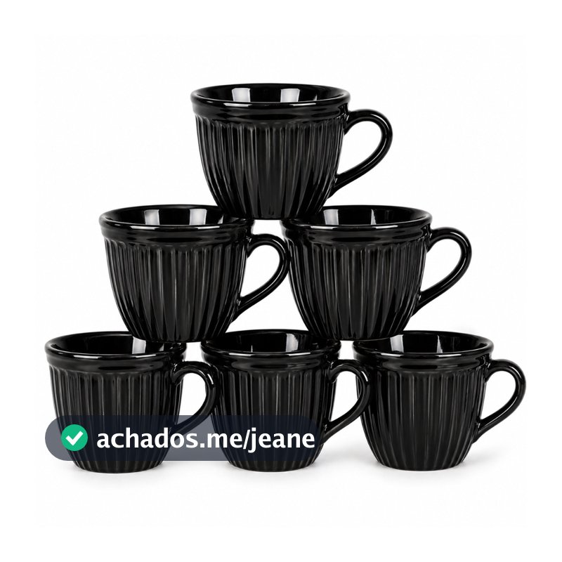 Kit Jogo 6 Xícaras 210ml Caneca Canelada Em Porcelana Chá Café Presente Nao Personalizada