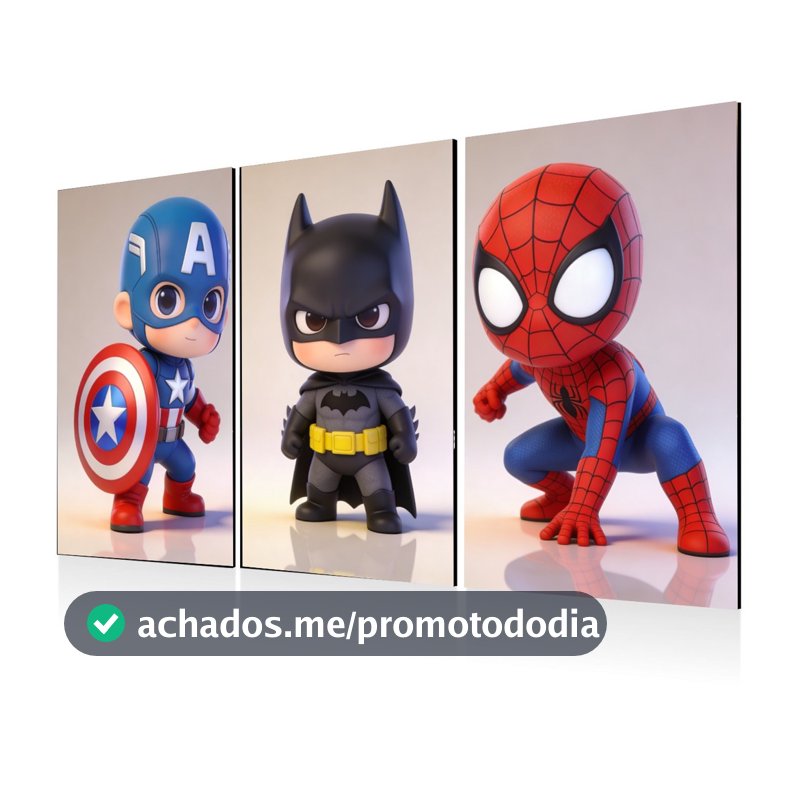 Kit 3 Quadros Super Heróis Geek Infantil Decoração Quarto com ou sem Moldura