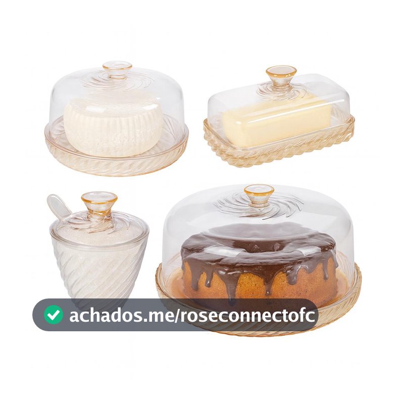 Kit Mesa Posta Queijeira Boleira Açucareiro Manteigueira Amarelo e Incolor Twist  4 Peças Plasútil