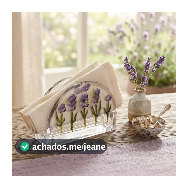 Porta Guardanapo Cristal Mesa Lavanda Pintado a Mao Vertical Lyor para Mesa Posta Decoração e Organização Qualidade Casa