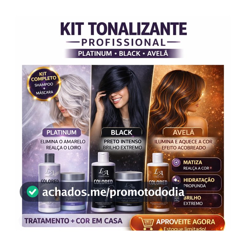 Kit Shampoo e Máscara Tonalizante Avelã Acobreado Chocolate Morena Iluminada, preto,Platinum - S/ Amônea 2X 300ml