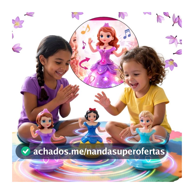 Boneca Dançarina Princesas Brinquedo Musical Menina Led Luzes Dança Gira 360