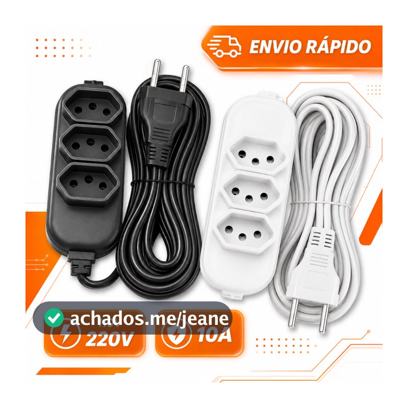 Extensão de Energia 10A Bivolt 110/220V 2m 3m 5m 10m Tripolar Preta Durável