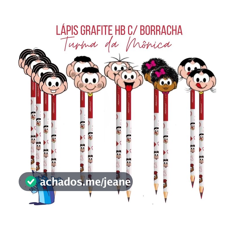 KIT LÁPIS DE ESCREVER TURMA DA MÔNICA 12 UNIDADES COM BORRACHA PERSONAGENS LYKE