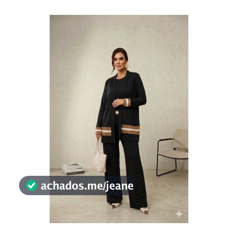 Conjunto Feminino 3 Peças com Cardigan no Tecido Viscolaycra Premium – Elegância e Conforto em um Só Look!