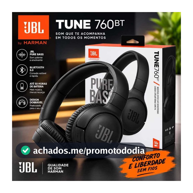 Fone de ouvido Wireless sem fio Bluetooth 760BT Microfone Pure Bass Cancelamento Ativo de Ruído Mp3