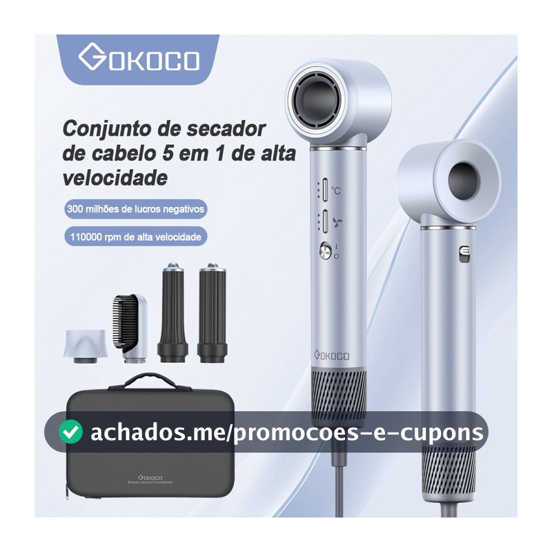 GOKOCO Secador De Cabelo Com 5 Em 1 GD023 Escova Magnético Multifuncional De Alta Velocidade Com Alisar Enrolar Hot Air