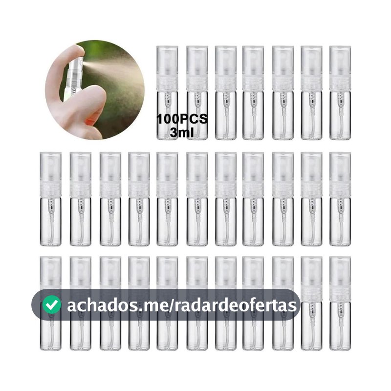 Kit 100 Frascos Spray 3ml Portátil Recarregável Mini Perfume Álcool Cosméticos Viagem com Tampa Transparente