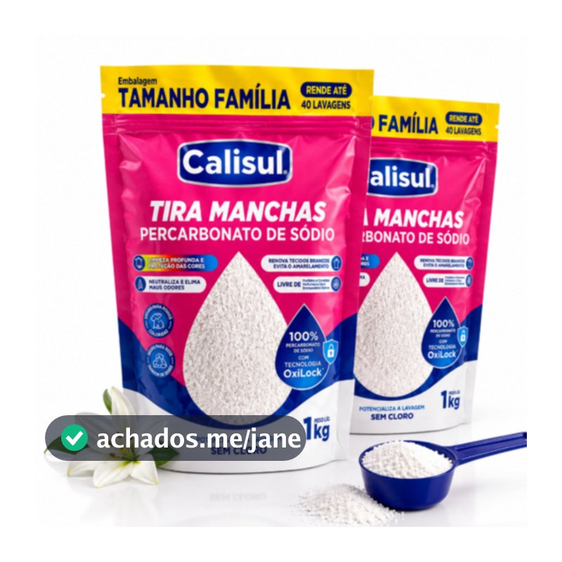 Alvejante Percarbonato de Sódio Calisul 99% Puro Sem Cloro Limpeza Roupa Branca Colorida Clareador Tira Mancha