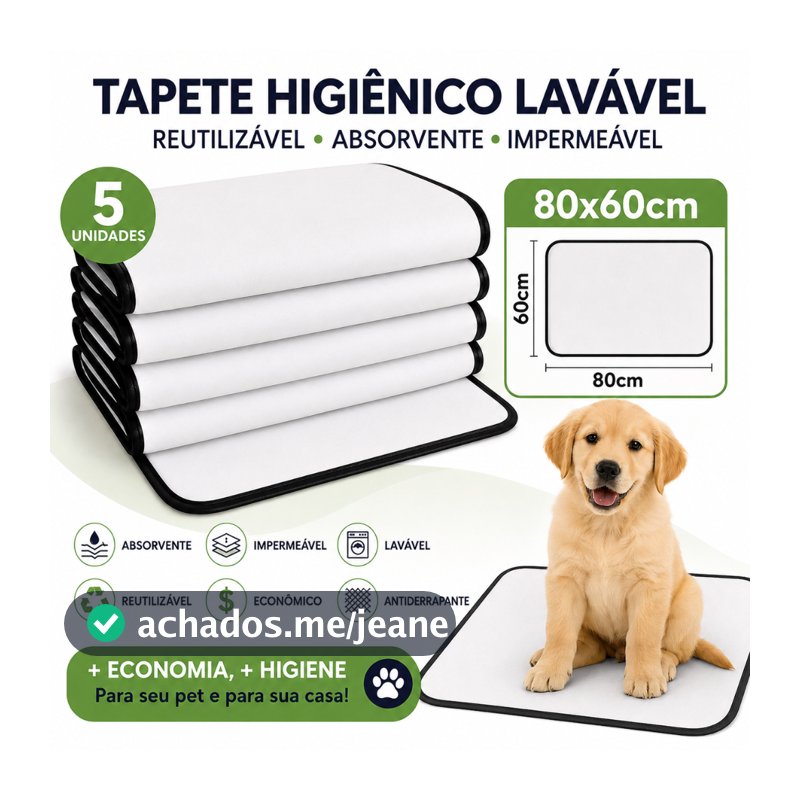 Kit 5 Tapetes Higiênicos Laváveis 80x60cm Branco para Cães | Reutilizável