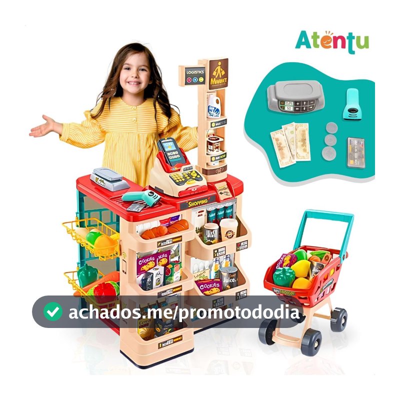 Mini Mercado Infantil Caixa Registradora e Carrinho 48 peças