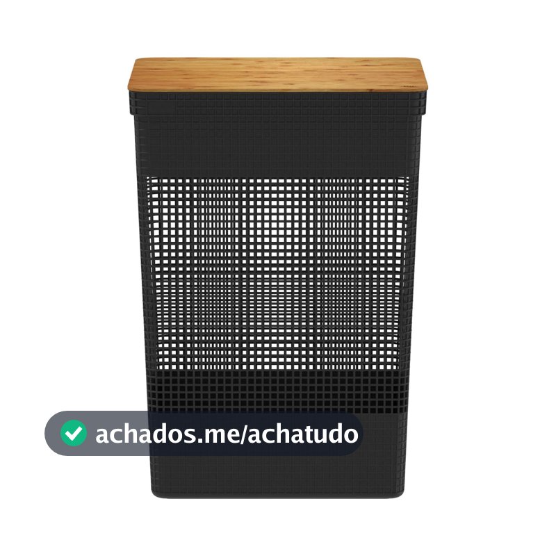 Cesto Com Tampa De Bambu 49 Litros P/ Roupas Prático Grid