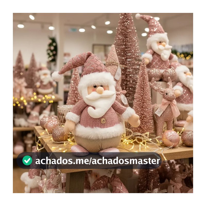 Boneco Papai Noel Rosa Em Pé Pelúcia Decoração Natal 38cm