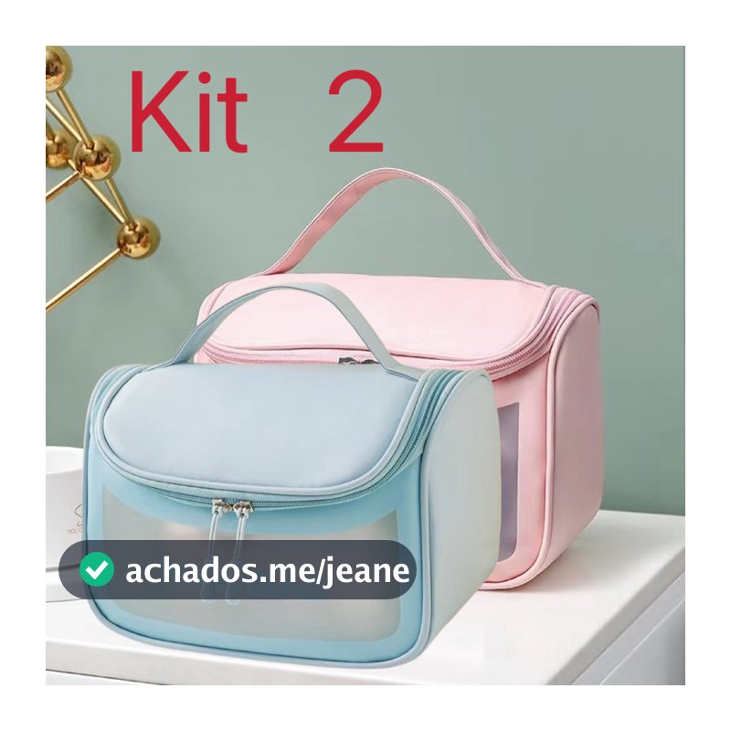 Kit 2 Organizador de Viagem Essencial Portátil Flip Impermeável Transparente Bolsa Cosmética