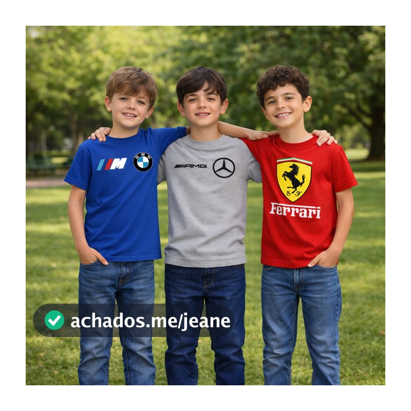 Kit 3 Camisetas Infantil Algodão Ferrari BMW Mercedes Carros Esportivos