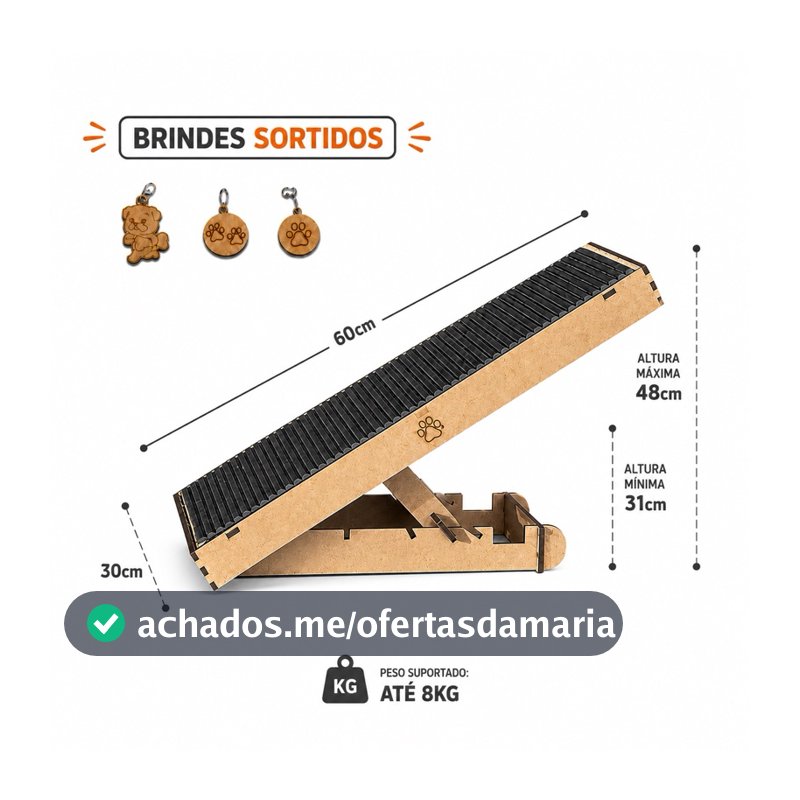 Rampa Para Cachorros Antiderrapante Madeira Resistente Com Regulagem de Altura