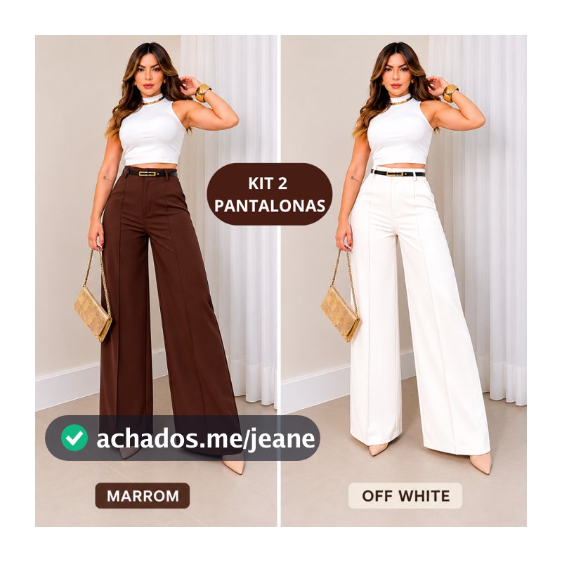 Kit 2 Calças Com Cinto Social Feminina Pantalona Alfaiataria Lançamento Moda Luxo Elegância Social