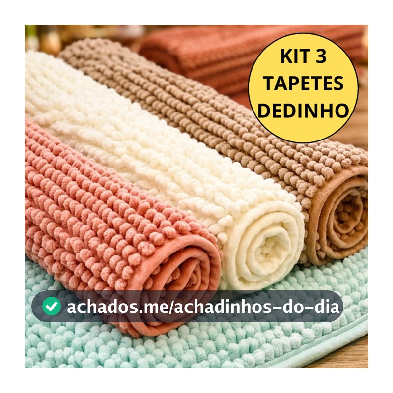 Kit 3 Tapete Bolinha Dedinho de Banheiro Antiderrapante Toque Suave Macio