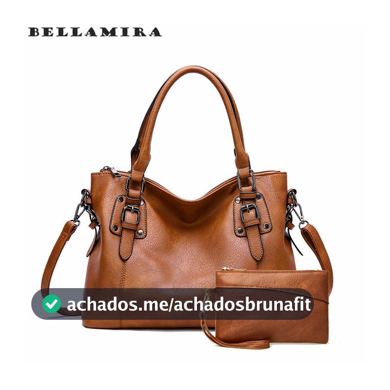 Bolsa Feminina Satchel Pasta Tote De Couro PU Ombro + Carteira Bolsa Grande Capacidade De Ombro E Transversa