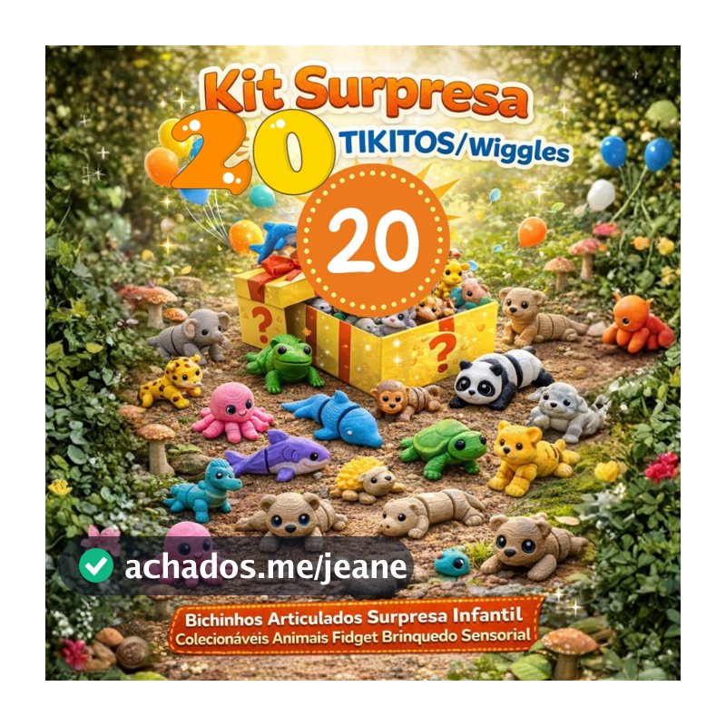 Kit 20 TIKITOS Wiggles Bichinhos Articulados Surpresa Infantil Fidget Sensorial Colecionáveis