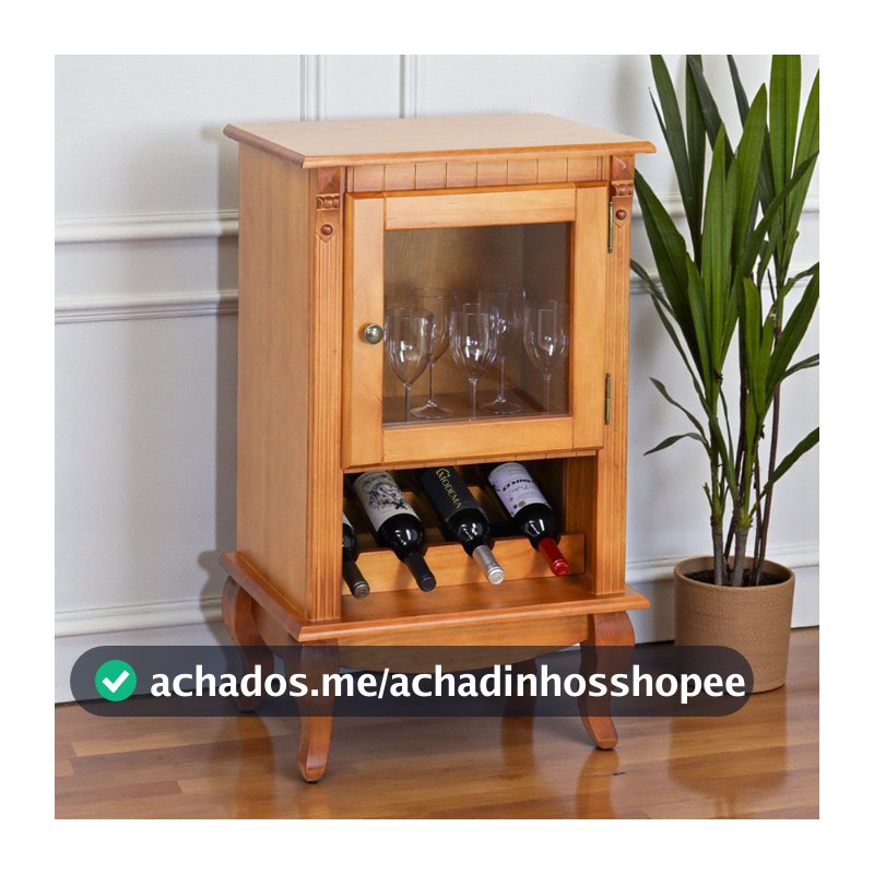Balcão Adega em Madeira Maciça com 01 Porta e Pés Luiz XV Genebra 5268 - Pinhão